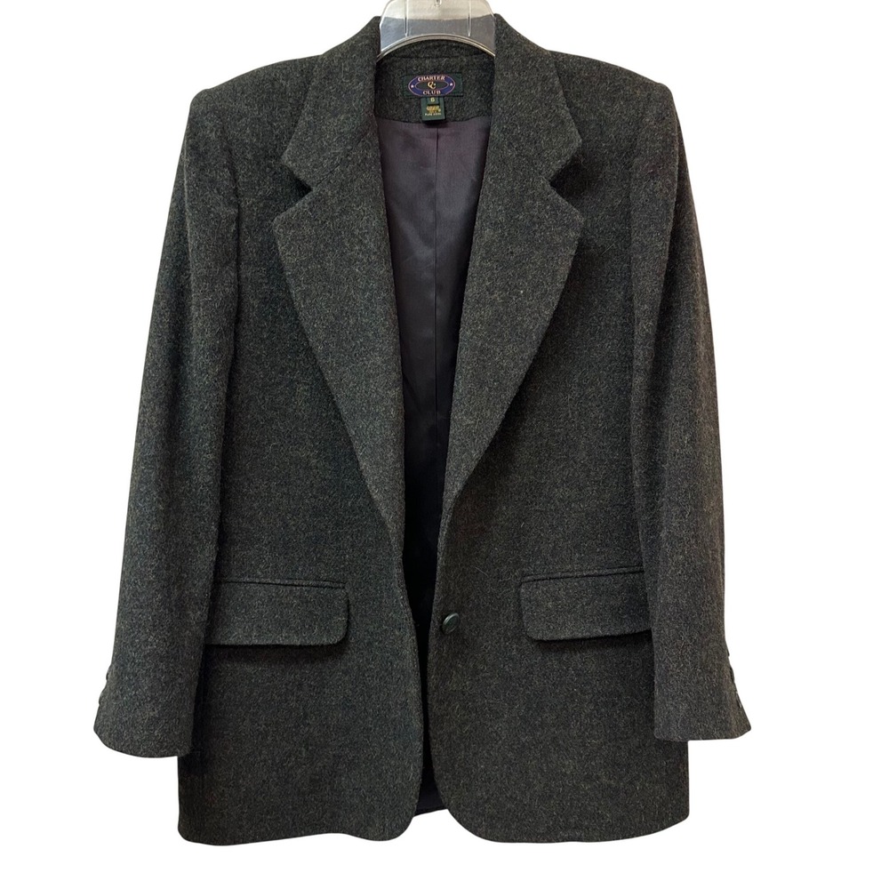Charter Club Vintage Melange Green 100% Pure Wool Blazer Jacket Size 6
